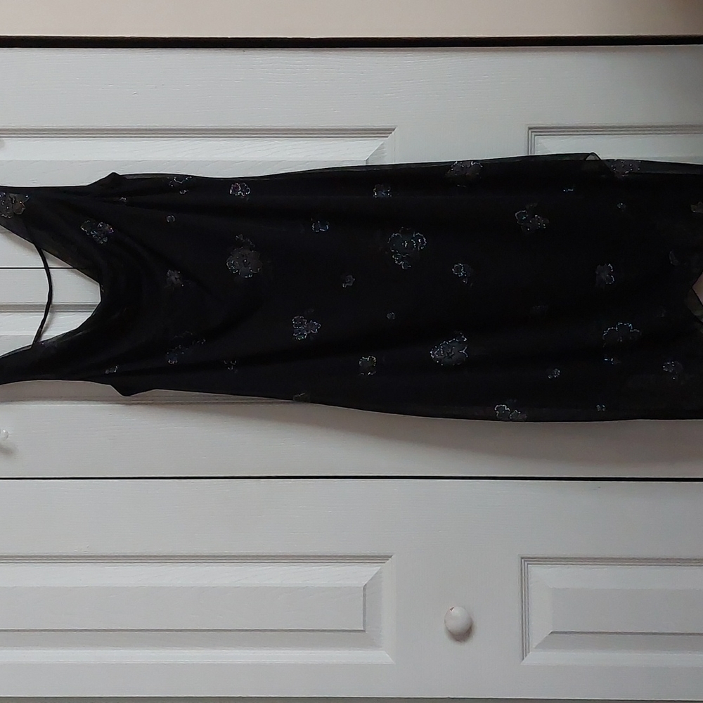 Sheer dress with lining,front neck draped,low back with 2 horizontal strapes